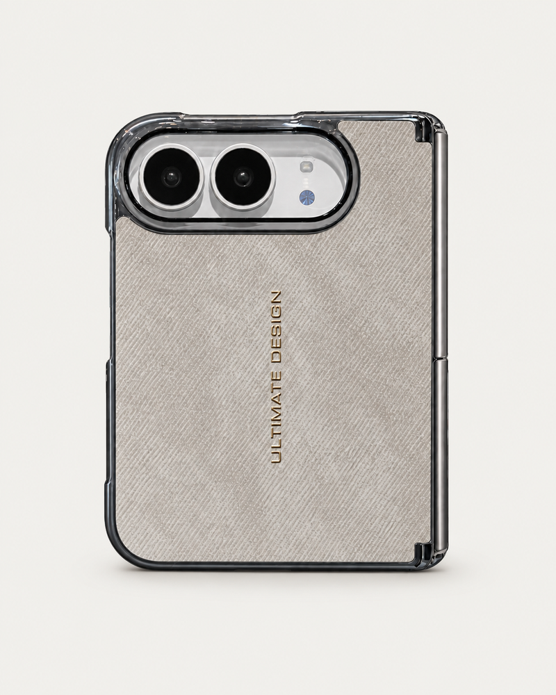 Denim Texture Case for iPhone Duo — Grey studio presentation