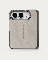 Denim Texture Case for iPhone Duo — Grey studio presentation