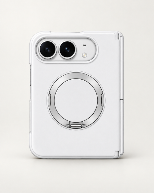 Matte Rotating Stand Case for iPhone Duo — White rear studio view