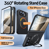 Matte Rotating Stand Case for iPhone Duo — Black / Clear Screen English supplier view