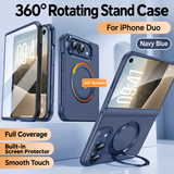Matte Rotating Stand Case for iPhone Duo — Navy Blue / Clear Screen English supplier view